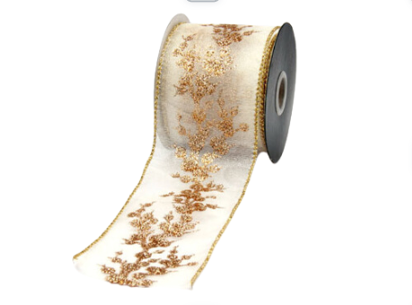 Guirnalda dorada con flores / Cinta para moños - 3 cuotas sin interes