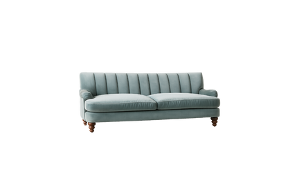 Sofá Malaika 2 o 3 cuerpos sobre fondo blanco, diseño vintage-moderno - Tienda de Banquitos