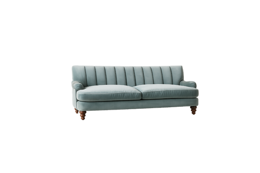 Sofá Malaika 2 o 3 cuerpos sobre fondo blanco, diseño vintage-moderno - Tienda de Banquitos
