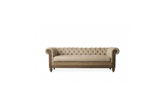 Sofá Deconstructed 2 o 3 cuerpos sobre fondo blanco, capitoné estilo Chesterfield con detalles a la vista - Tienda de Banquitos