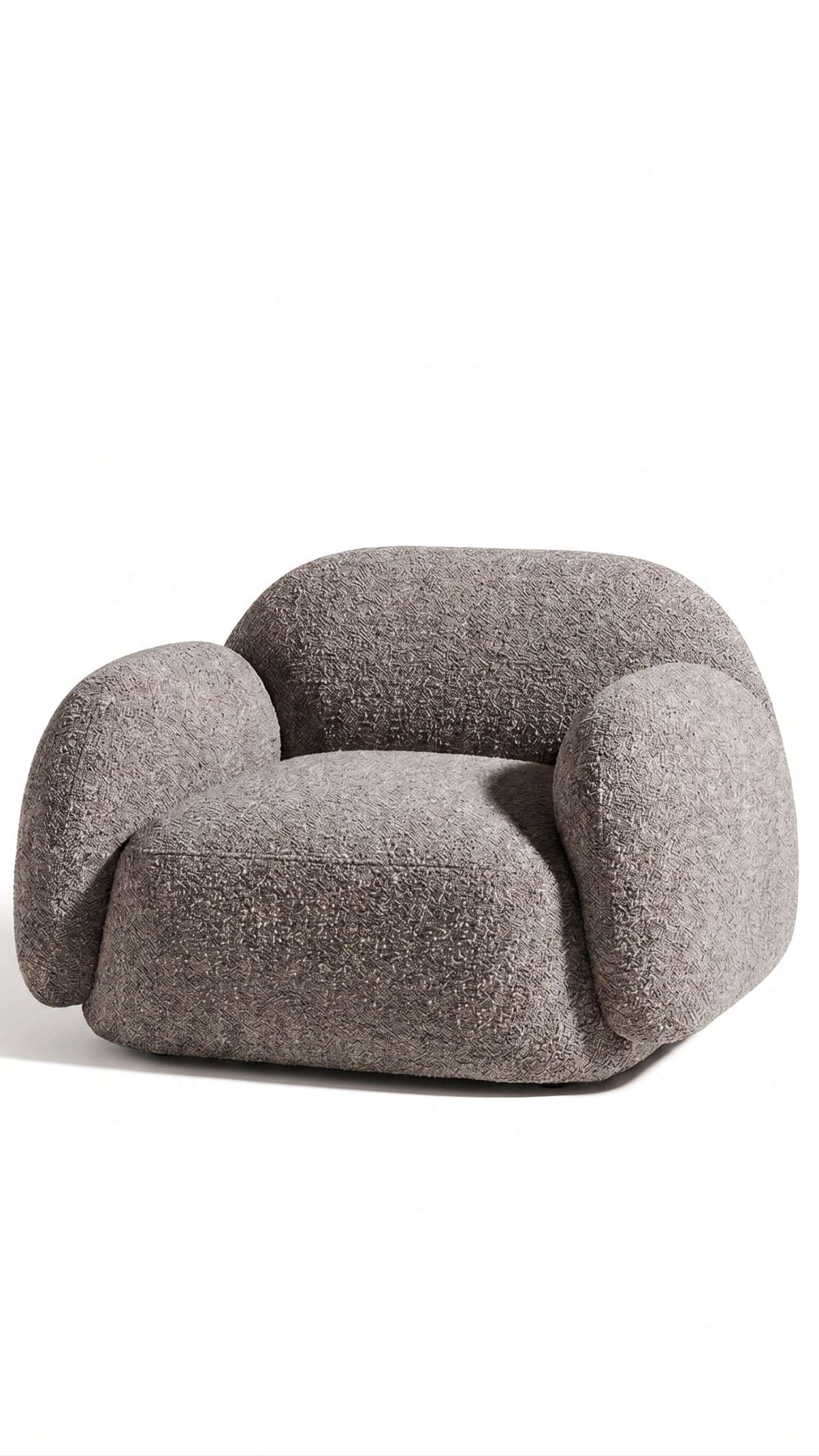 Sillón Cabsha de un cuerpo en boucle color Gris topo, diseño curvo a medida - Tienda de Banquitos