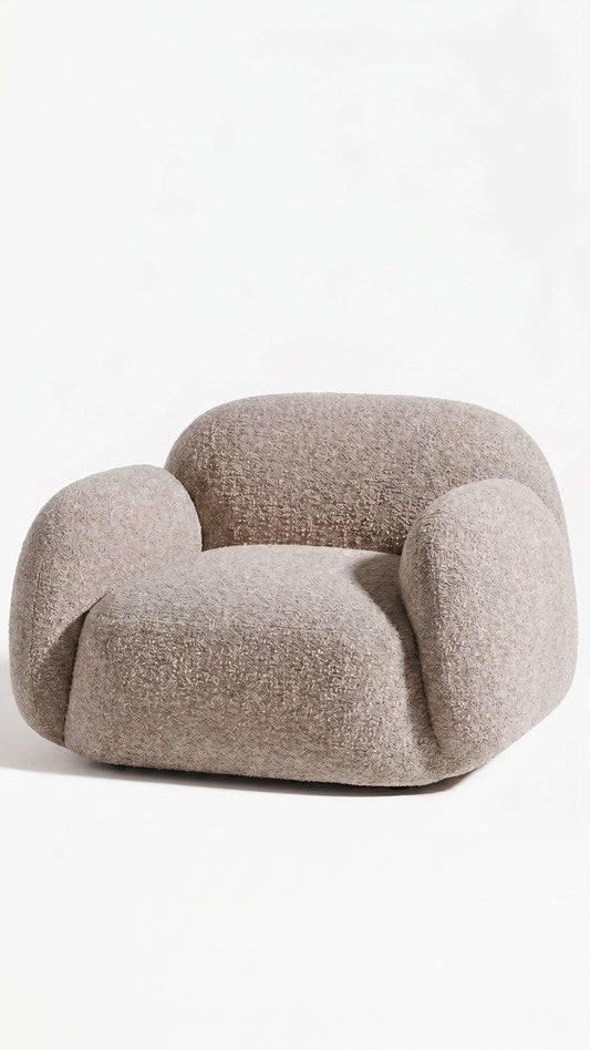 Sillón Cabsha de un cuerpo en boucle color Taupe, diseño curvo a medida - Tienda de Banquitos