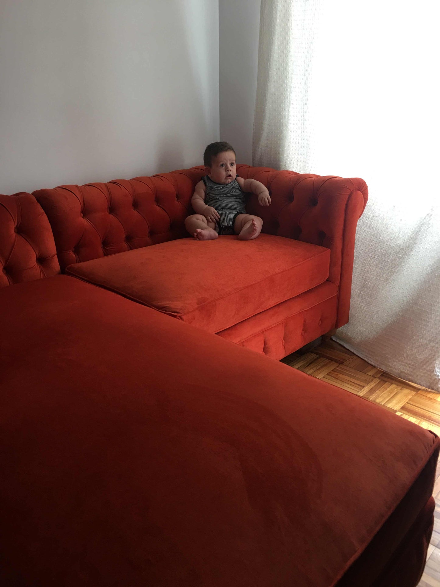 Esquinero Chesterfield Terracota Velvet