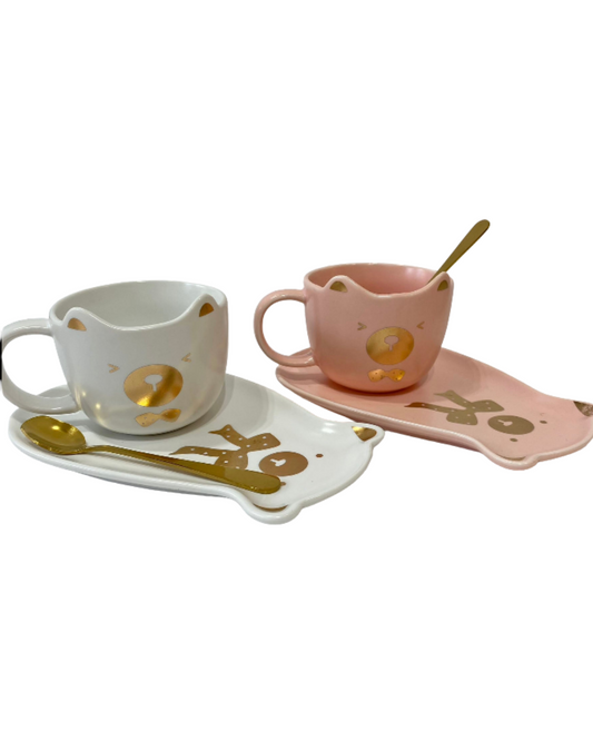 Taza con diseño de gatito y plato a juego – Incluye cuchara - 3 cuotas sin interés