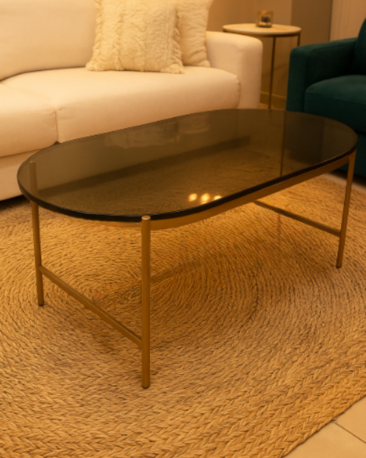 Mesa ratona de vidrio con detalles dorados - CYBERMONDAY - 6 cuotas sín interés