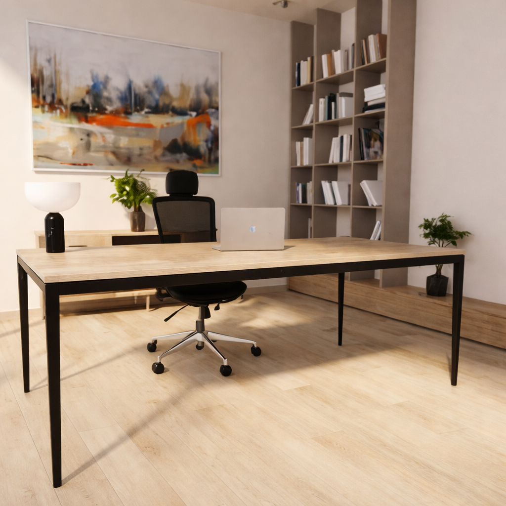 Mesa de Gerencial línea Eter con sistema de cableado central integrado, ideal para espacios operativos, gerenciales y de reunión.