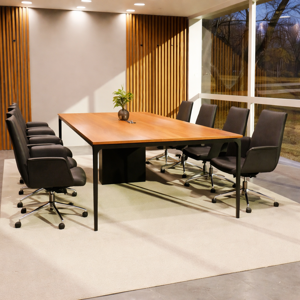 Mesa de Gerencial línea Eter con sistema de cableado central integrado, ideal para espacios operativos, gerenciales y de reunión.