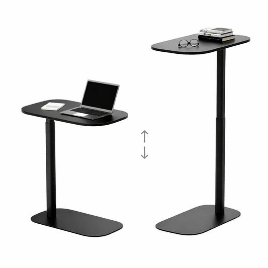 Mesa de arrime Besides negra con altura ajustable, ideal como mesa auxiliar para sillón o notebook.