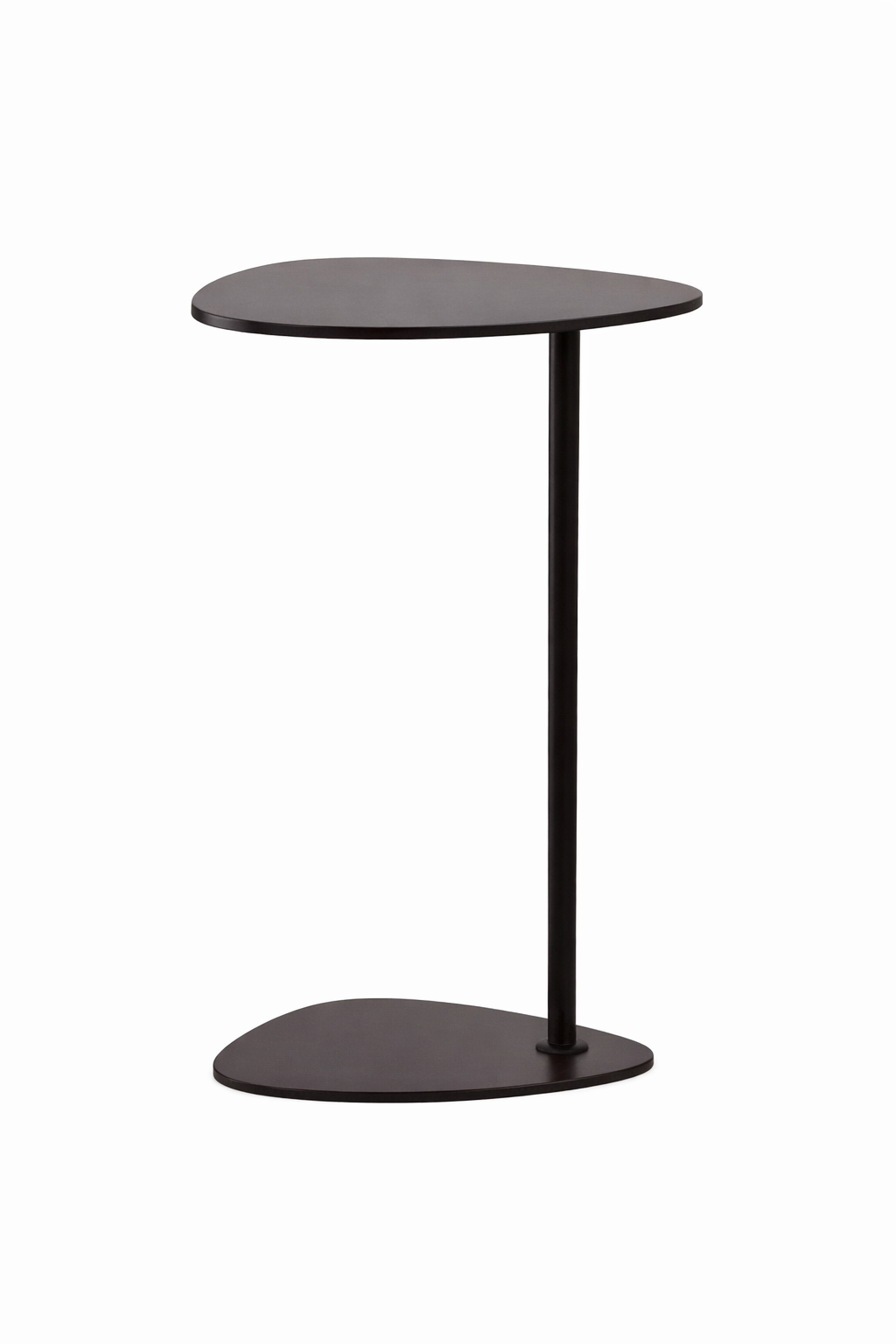 Mesa de arrime TB12 negra con tapa redonda y diseño minimalista, ideal como mesa auxiliar para living