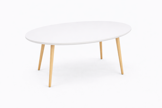 Mesa de arrime To4 con tapa blanca y patas de madera natural de estilo moderno.