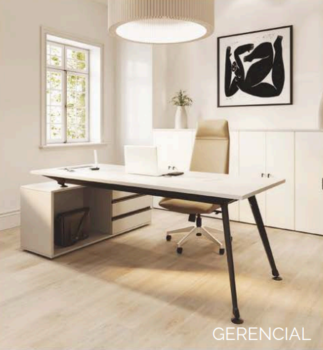 Mesa de oficina línea Avant en sala de reuniones, con diseño moderno y estructura elegante, ideal para uso gerencial, operativo o reuniones laborales.