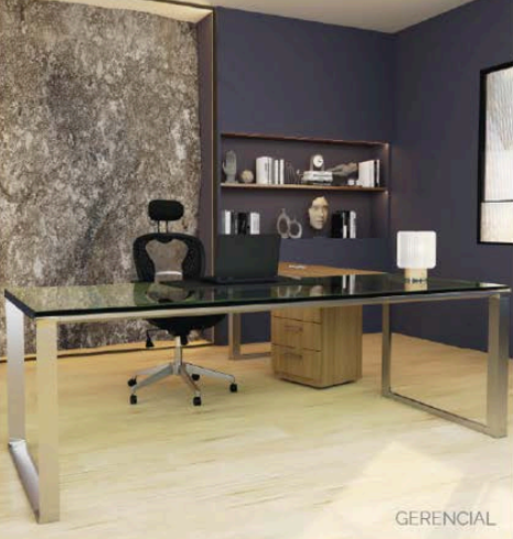 Mesa de oficina línea Zen con tapa amplia y estructura moderna, ideal para reuniones, uso gerencial o puestos operativos en espacios laborales.