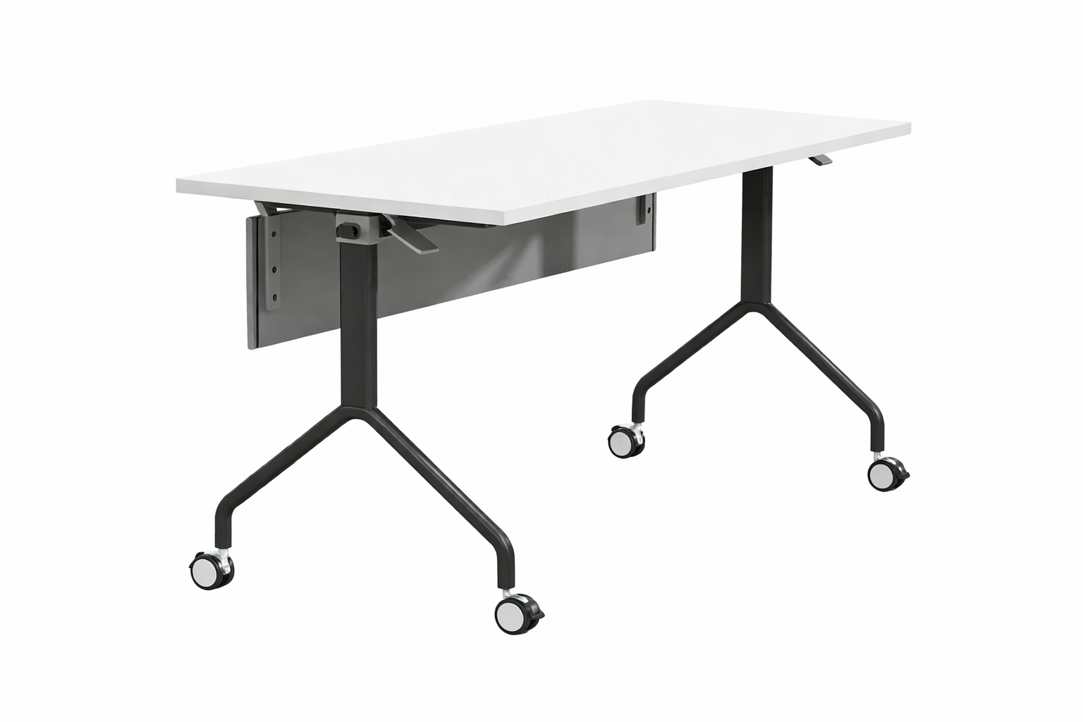 Mesa rebatible Turner de oficina con sistema plegable y diseño moderno, ideal para espacios laborales dinámicos y colaborativos.