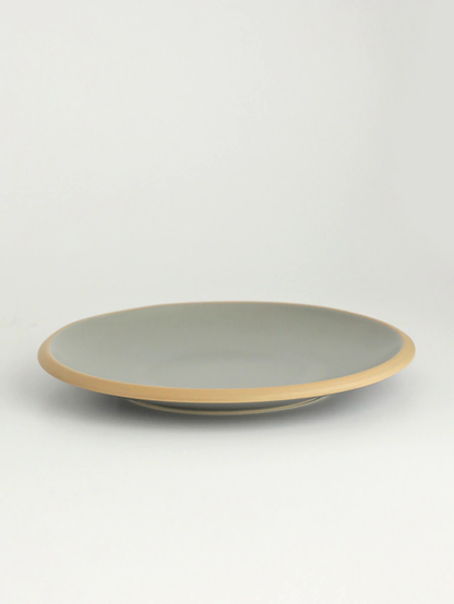 plato playo hampshire redondo color gris y beige de porcelana