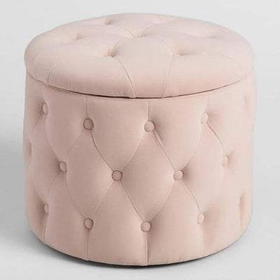 Puff redondo con capitoné y compartimiento de guardado interno. Diseño elegante y práctico para sumar estilo y funcionalidad a tu hogar.