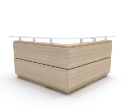 Recepción Axioma con diseño moderno en madera y tapa superior elevada, ideal para oficinas y espacios corporativos.