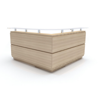 Recepción Axioma con diseño moderno en madera y tapa superior elevada, ideal para oficinas y espacios corporativos.