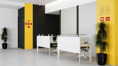 Recepción Equinox con diseño moderno y frente texturado, ideal para oficinas y espacios de atención.