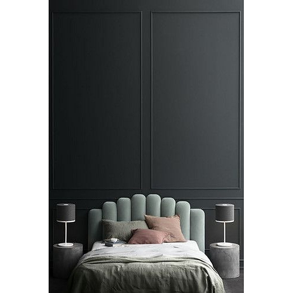 Respaldo de cama Angie paneles redondeados en celeste, vista lateral – Tienda de Banquitos
