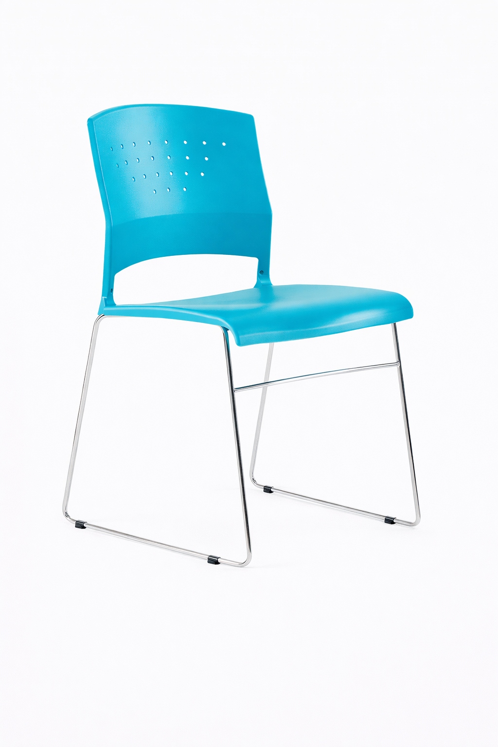 Silla Bora con asiento y respaldo plástico perforado y base metálica tipo trineo, diseño moderno para salas de reunión.