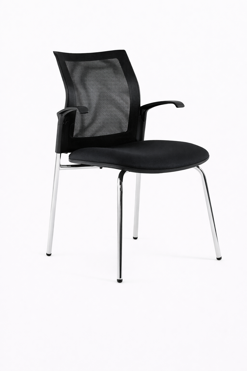 Silla Logical con respaldo en malla, asiento tapizado, apoyabrazos y estructura metálica de cuatro patas, diseño moderno para oficina.