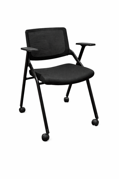 Silla Meet para capacitación en sus versiones 4 patas, con ruedas y con pupitre, diseño ergonómico ideal para educación y espacios laborales.