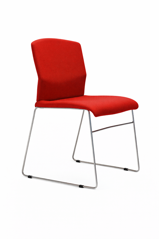 Silla Meeting Bora Tapiz en color rojo, con asiento y respaldo tapizados y estructura metálica de líneas simples, ideal para sala de reuniones.