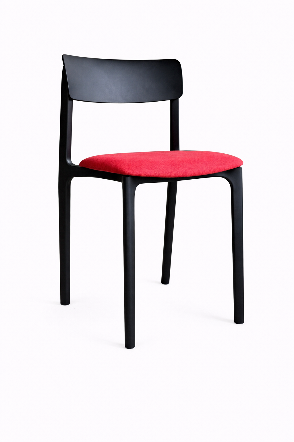 Silla fija plástica Clay Tapiz con estructura negra y asiento tapizado, diseño moderno para comedor o sala de reunión.