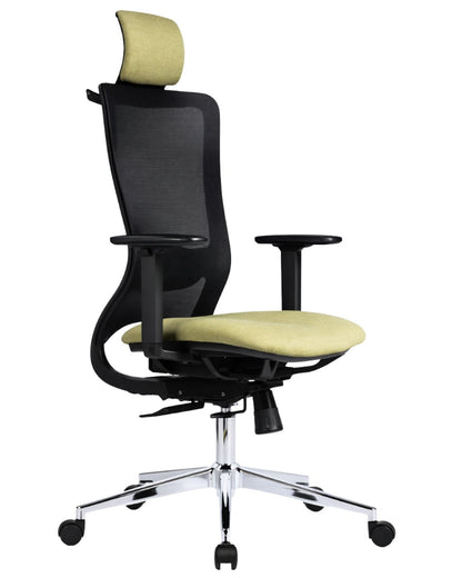 Silla gerencial X5 JET VIP con malla negra y tapizado bicolor verde claro – TDB Archivos Activos