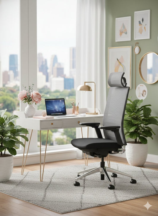 Silla gerencial JASPER con respaldo de malla gris y apoyo cervical – TDB Archivos Activos