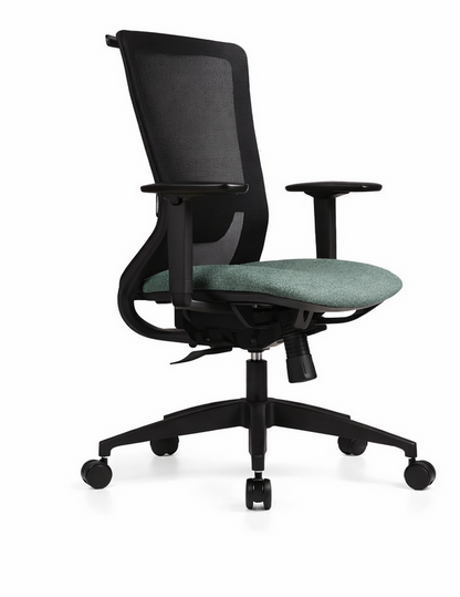 Silla operativa Corporate con respaldo de malla y asiento tapizado, estructura moderna para oficina.