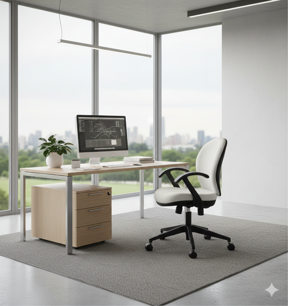 Silla operativa GALAXY tapizada con apoyabrazos y base con ruedas