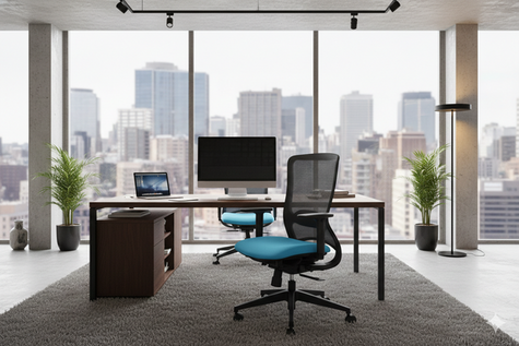 Silla operativa Jet con respaldo de malla y asiento tapizado, diseño ergonómico para oficina.