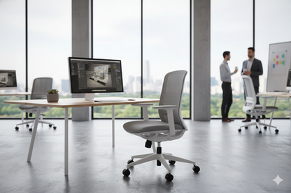 Silla operativa Well con respaldo de malla y asiento tapizado, diseño moderno para oficina.