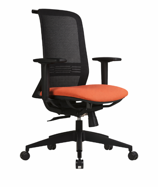 Silla operativa Well con respaldo de malla y asiento tapizado, diseño moderno para oficina.