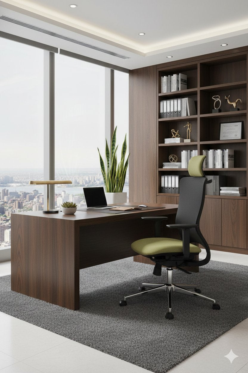 Silla gerencial X5 JET VIP con malla negra y tapizado bicolor verde claro – TDB Archivos Activos