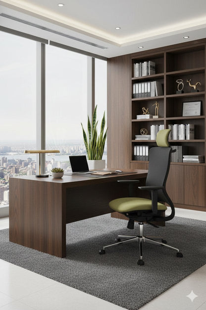 Silla gerencial X5 JET VIP con malla negra y tapizado bicolor verde claro – TDB Archivos Activos
