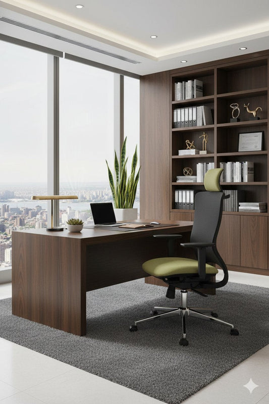 Silla gerencial X5 JET VIP con malla negra y tapizado bicolor verde claro – TDB Archivos Activos