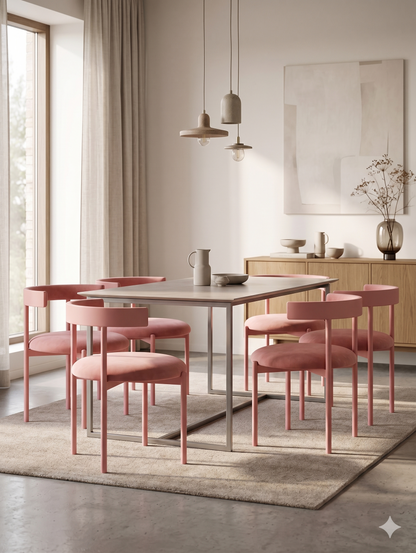 Sillas de comedor tapizadas con estructura de madera, ideales para acompañar mesas de comedor en espacios modernos y elegantes.