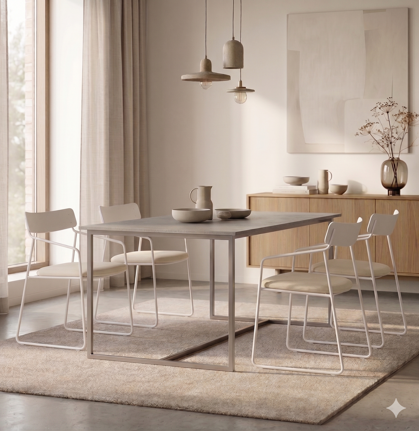 Sillas de comedor tapizadas con estructura de madera, ideales para acompañar mesas de comedor en espacios modernos y elegantes.
