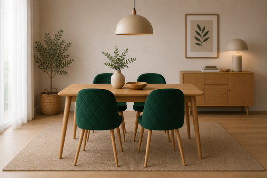 Sillas de comedor tapizadas con estructura de madera, ideales para acompañar mesas de comedor en espacios modernos y elegantes.
