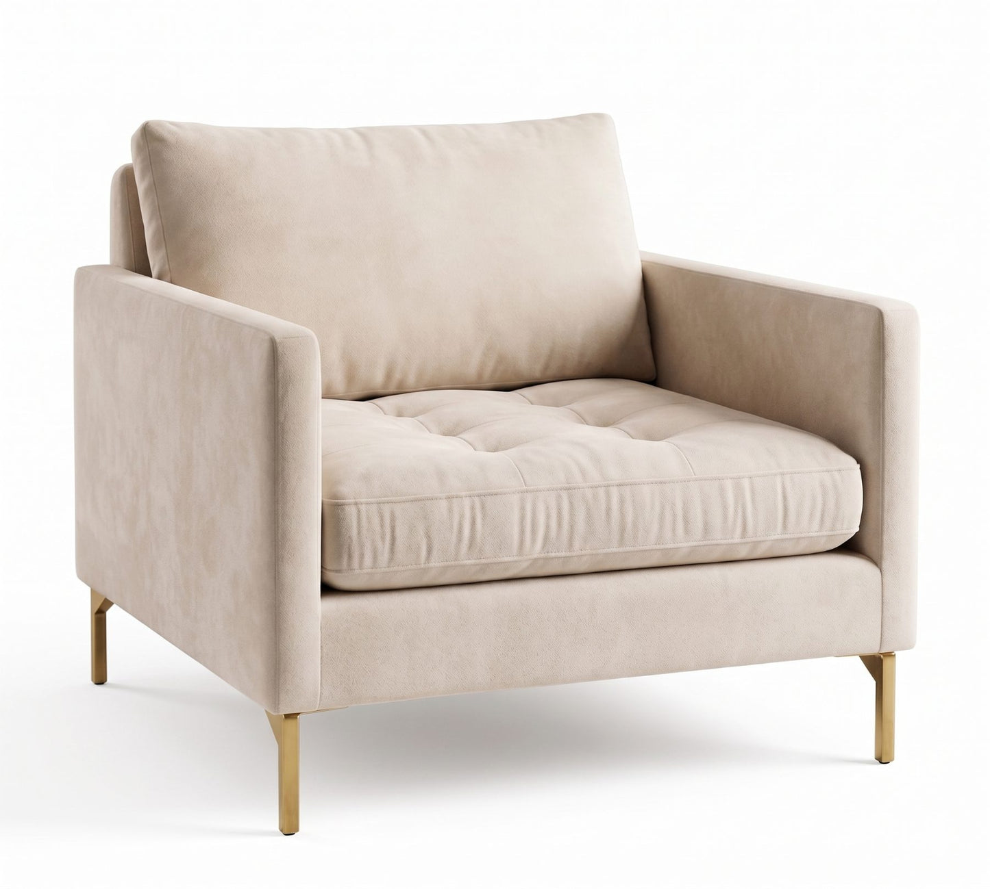 Sillón Ristretto 1 cuerpo tapizado en tela crema, asiento acolchado con capitoné y patas doradas — Tienda de Banquitos