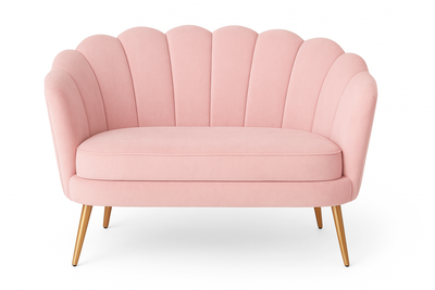 Sillon modelo Florence de dos cuerpos tapizado en rosa bebe con fondo blanco