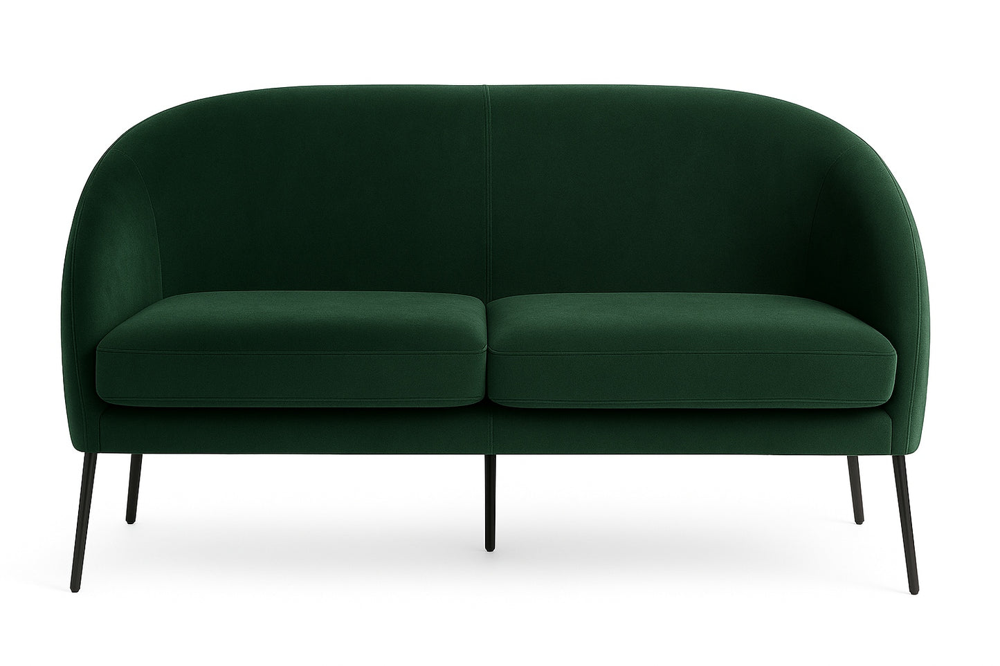 Sofá Paris de dos cuerpos tapizado en terciopelo verde esmeralda oscuro, diseño curvo y patas de madera - Tienda de Banquitos