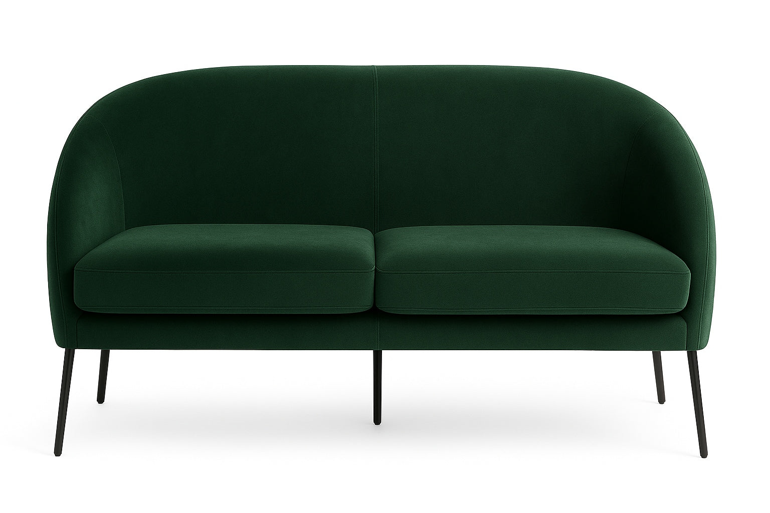 Sofá Paris de dos cuerpos tapizado en terciopelo verde esmeralda oscuro, diseño curvo y patas de madera - Tienda de Banquitos