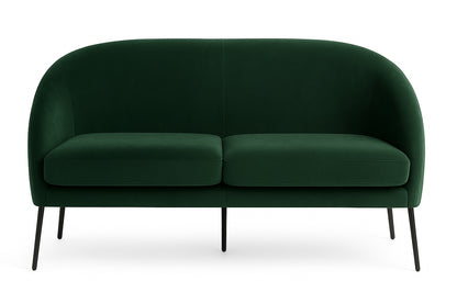 Sofá Paris de dos cuerpos tapizado en terciopelo verde esmeralda oscuro, diseño curvo y patas de madera - Tienda de Banquitos