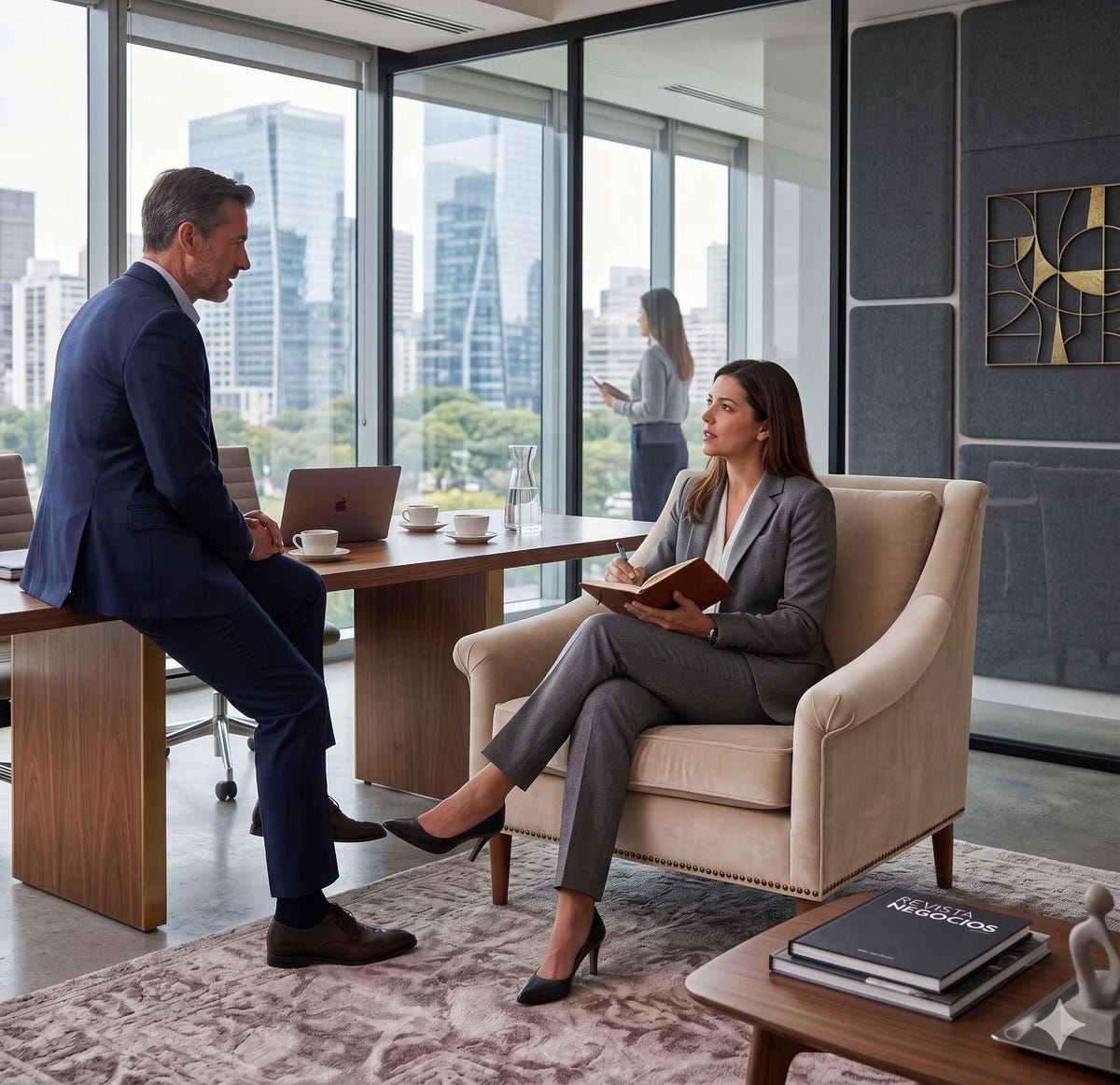 Sillón de oficina Línea Bélgica TDB en entorno corporativo, diseño vintage ejecutivo