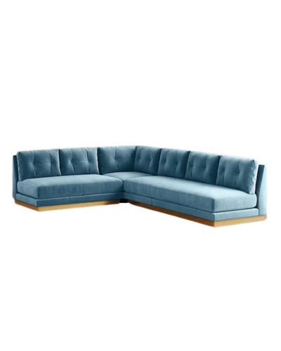 Sillon esquinero cardiff color veleste de tienda de banquitos en espacio minimalista