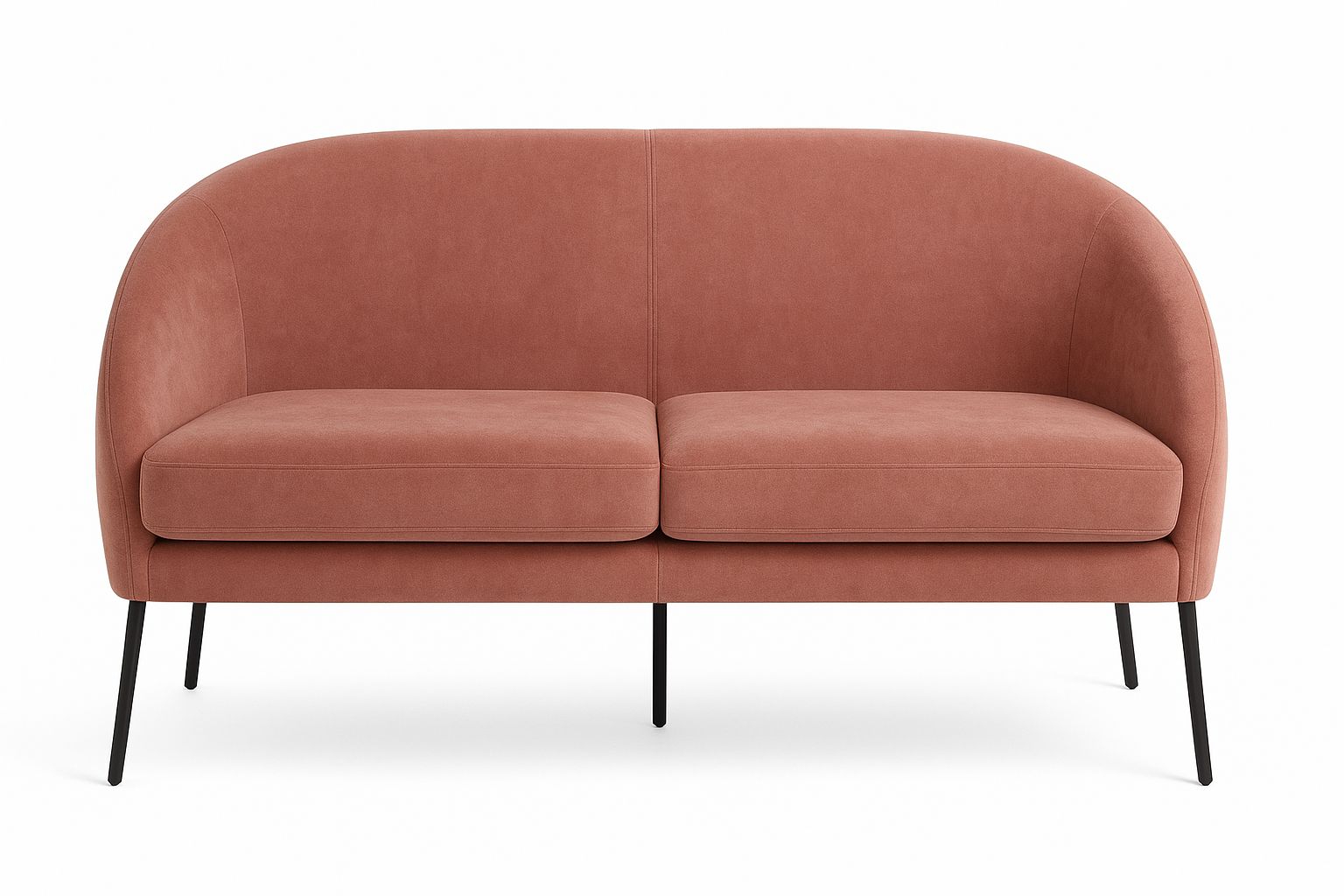 Sofá Paris de dos cuerpos tapizado en terciopelo rosa antiguo, diseño redondo y patas de madera - Tienda de Banquitos