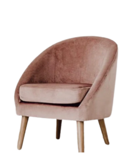 Sillón Paris de un cuerpo tapizado en rosa, diseño redondo con apoyabrazos integrados – Tienda de Banquitos